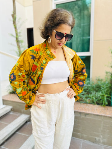 Mustard Velvet Embroidered Jacket