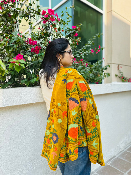 Mustard Velvet Embroidered Jacket