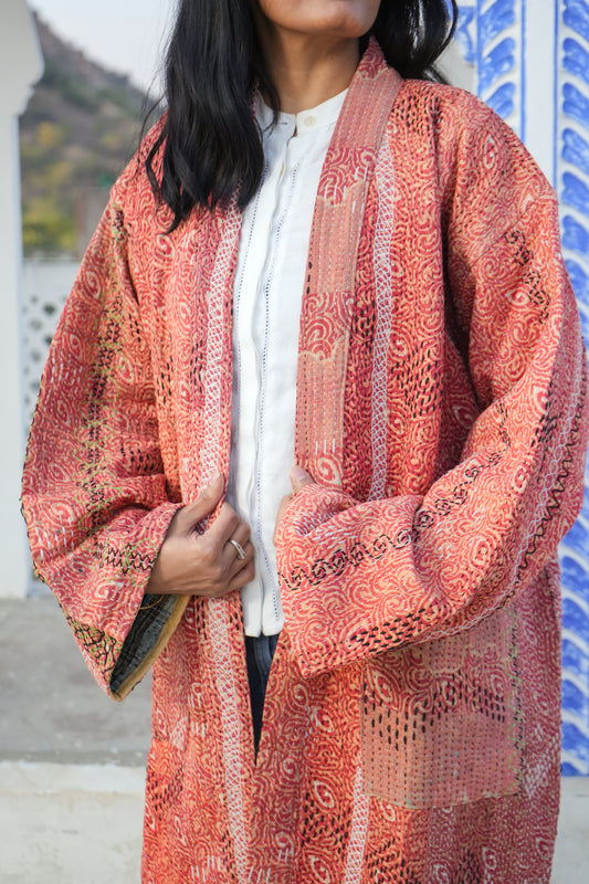 Orange Vintage Kantha Kimino Jacket