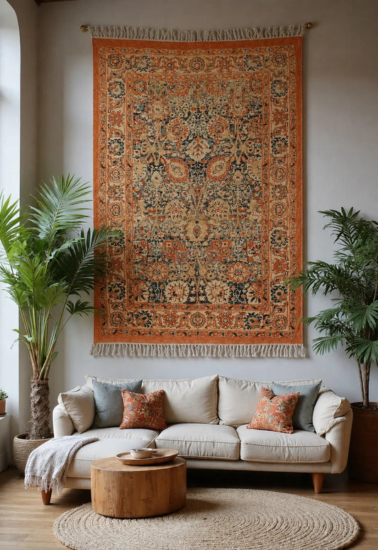 Orange Vintage Style Oriental Rug for modern boho homes by Ornate Handicrafts