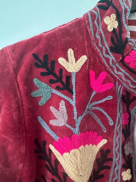 Red Velvet Embroidered Jacket