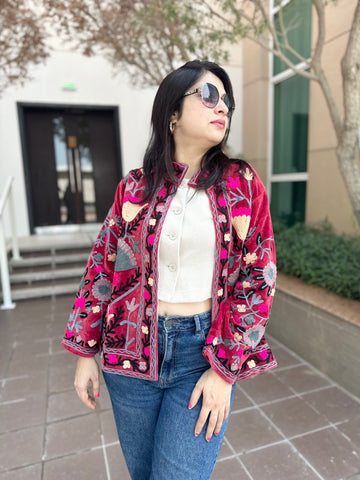 Red Velvet Embroidered Jacket