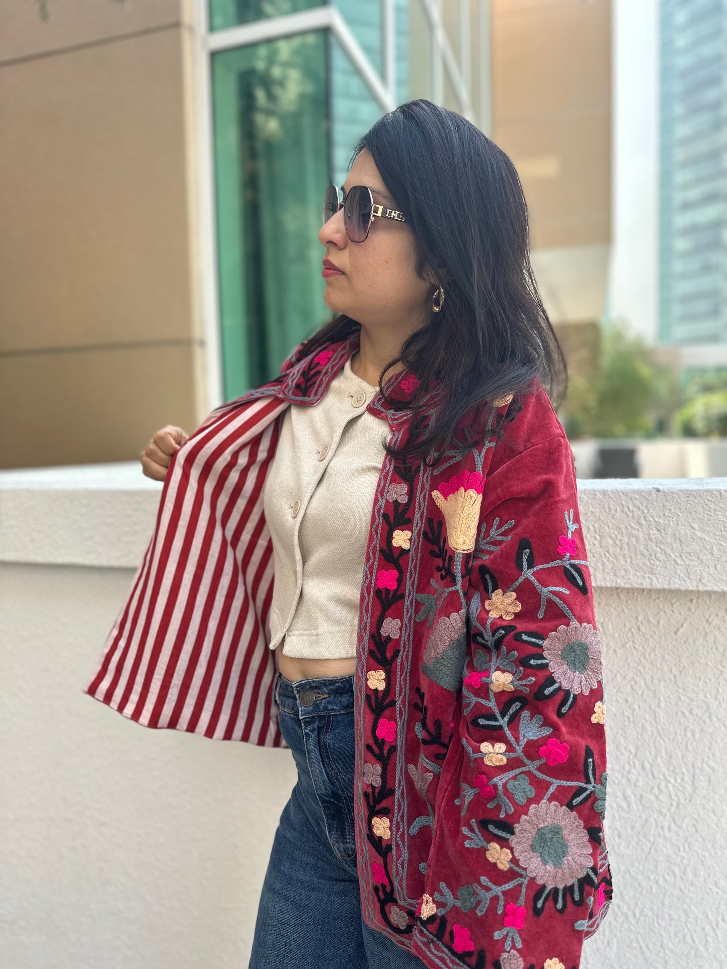 Red Velvet Embroidered Jacket