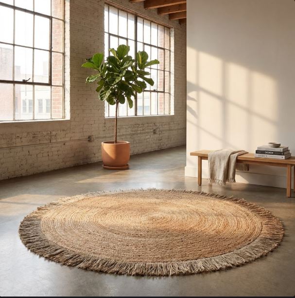 Organic Round Jute Braided Rug in custom sizes of 8x10 feet made by Ornate Handicrafts
