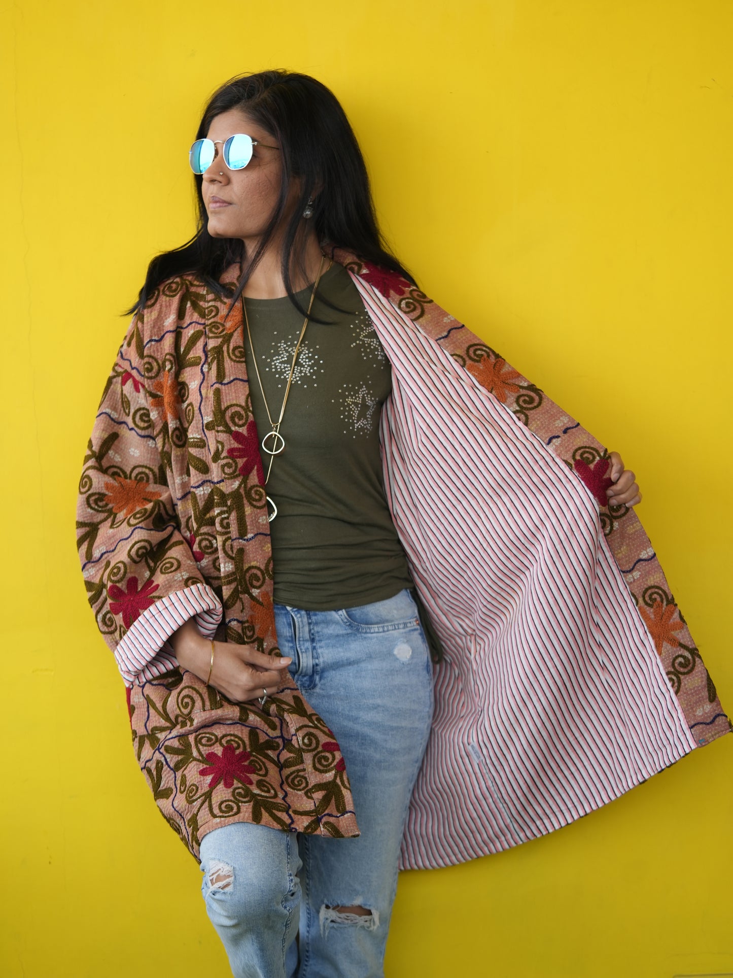 Vintage Embroidered Kantha Kimono Jacket by Ornate Handicrafts