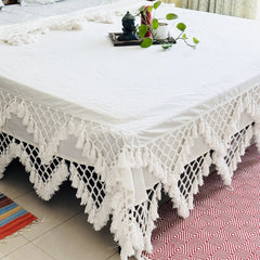 White Macramé Fringes Throw Blanket