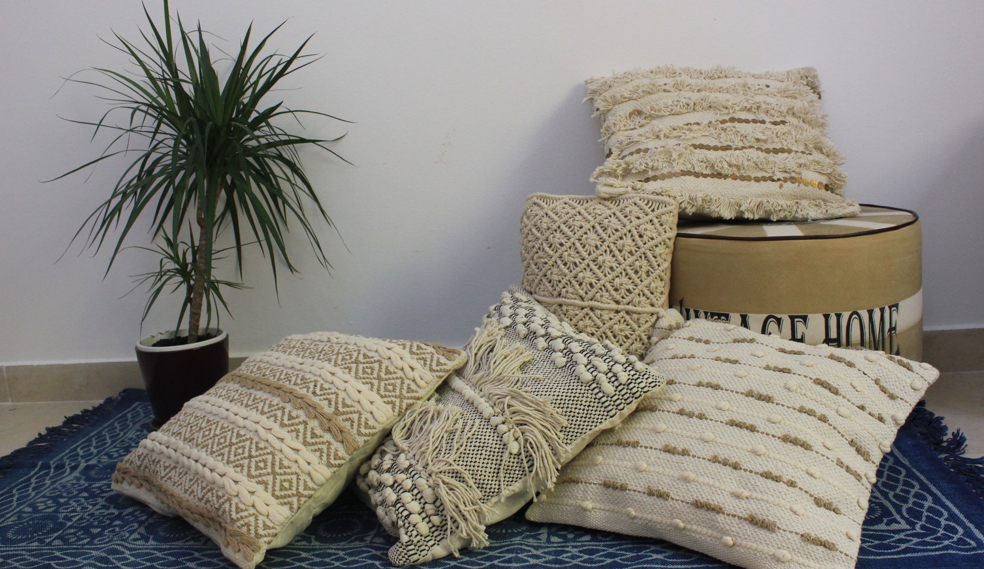 Ornate handicrafts Boho cushions, scandinavian nordic style, bohemian decor, handwoven, artisan made, sofa cushion, India, indigo, Throw, couch, sofa cover, 18"