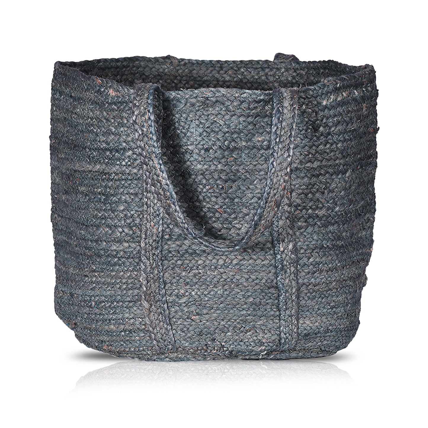 Navy Jute Woven Laundry Basket(Round)