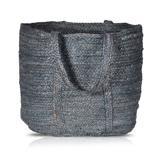 Navy Jute Woven Laundry Basket(Round)