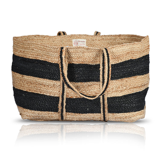 XL Woven Stripes Jute Laundry Basket Rectangle