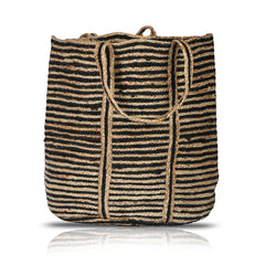 XL Stripes  Woven Jute Basket Round