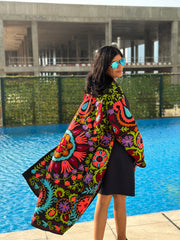 Black Embroidered Long Coat by Ornate Handicrafts