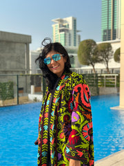 Black Embroidered Long Coat by Ornate Handicrafts