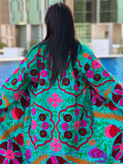 Blue Embroidered Long Kimono Coat by Ornate Handicrafts