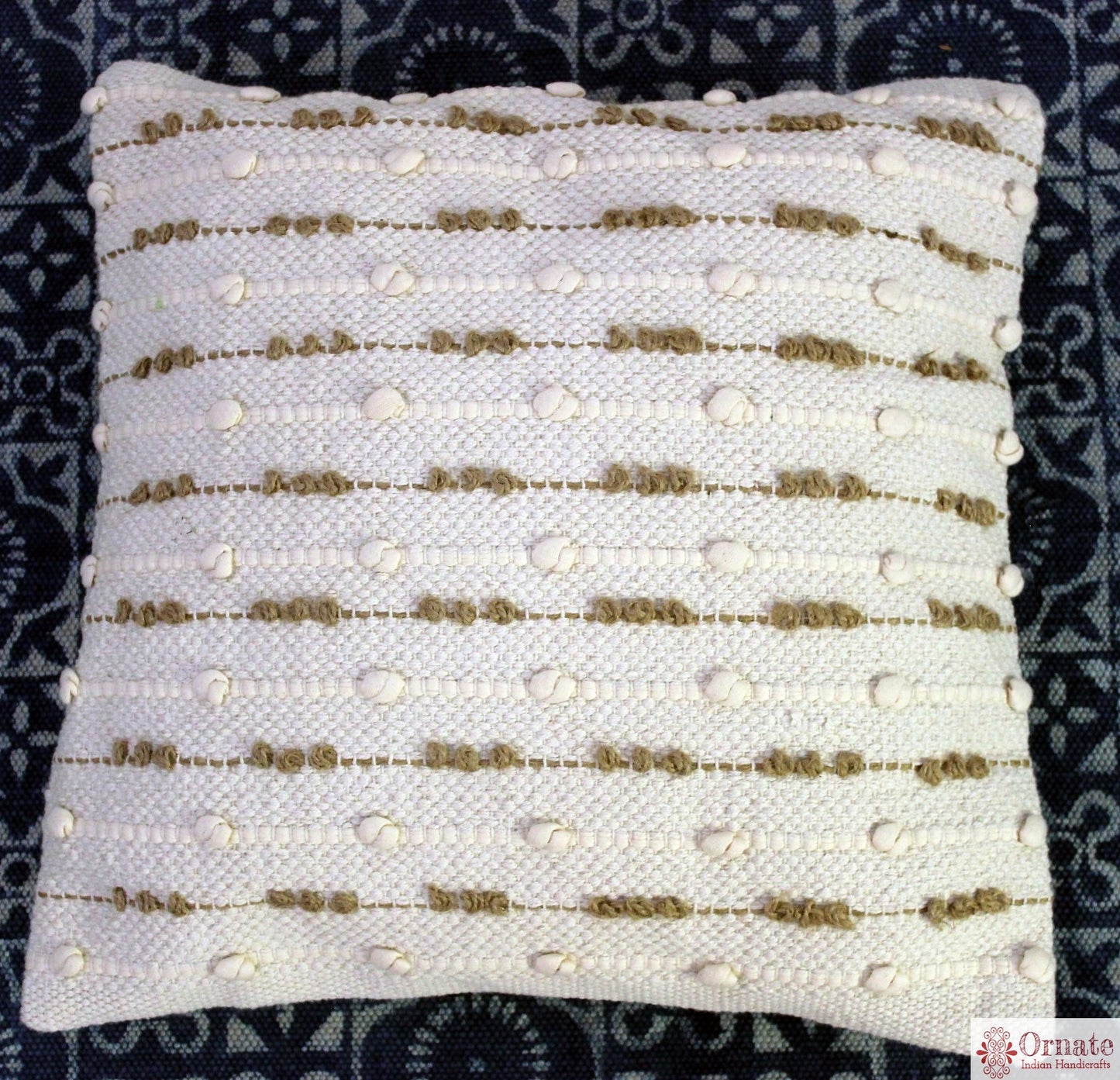 Ornate handicrafts Boho cushions, scandinavian nordic style, bohemian decor, handwoven, artisan made, sofa cushion, India, indigo, Throw, couch, sofa cover, 18"