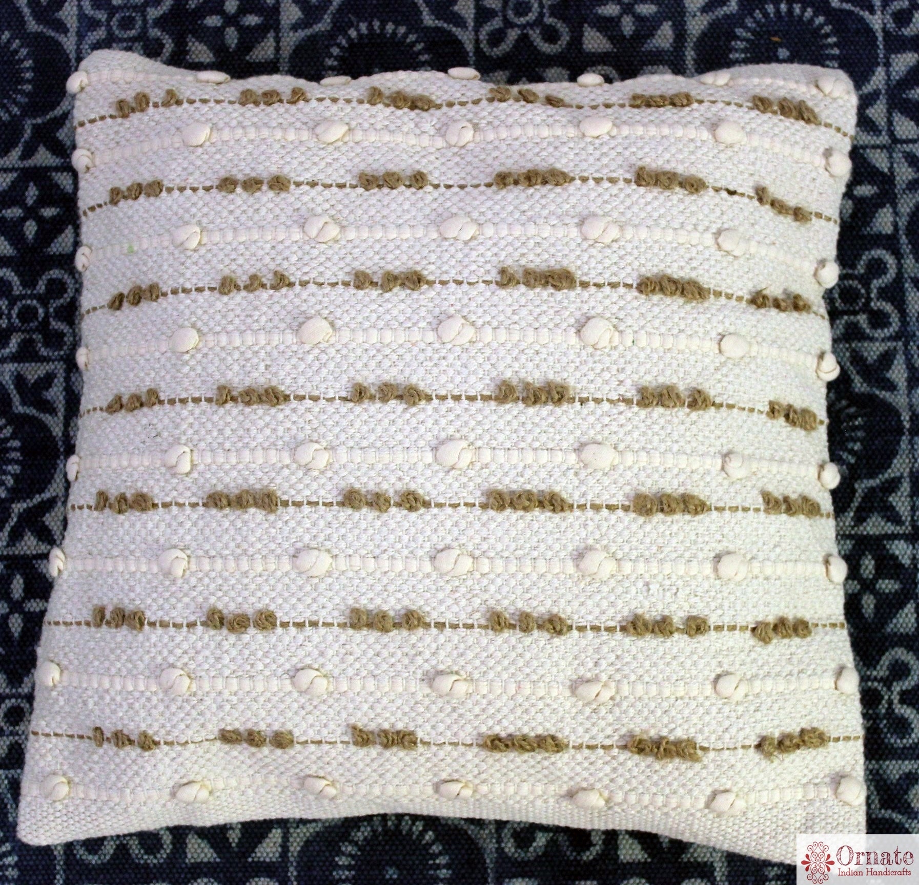 Ornate handicrafts Boho cushions, scandinavian nordic style, bohemian decor, handwoven, artisan made, sofa cushion, India, indigo, Throw, couch, sofa cover, 18"