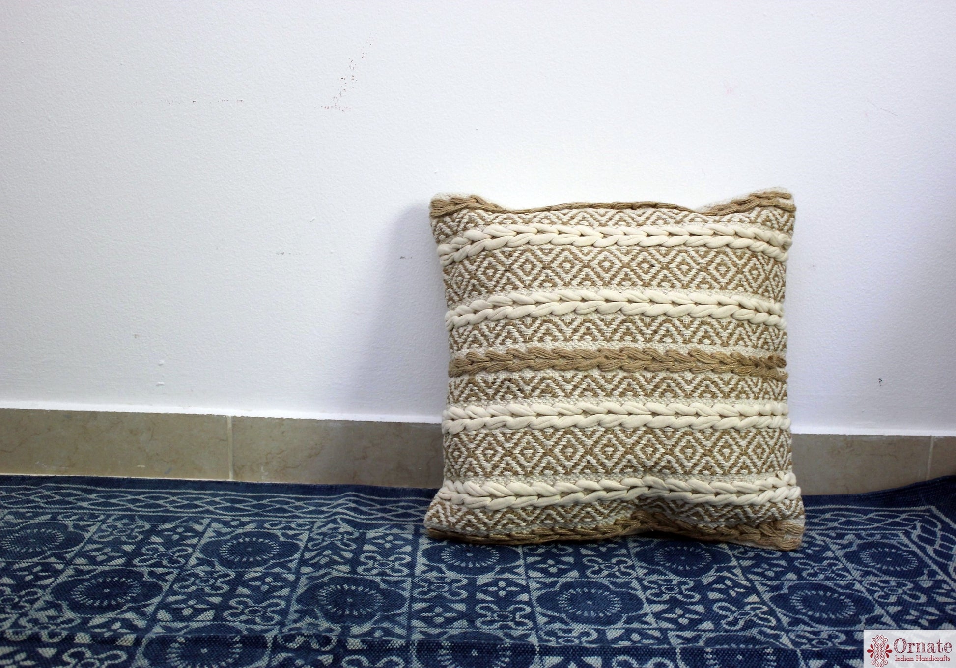 Ornate handicrafts Boho cushions, scandinavian nordic style, bohemian decor, handwoven, artisan made, sofa cushion, India, indigo, Throw, couch, sofa cover, 18"