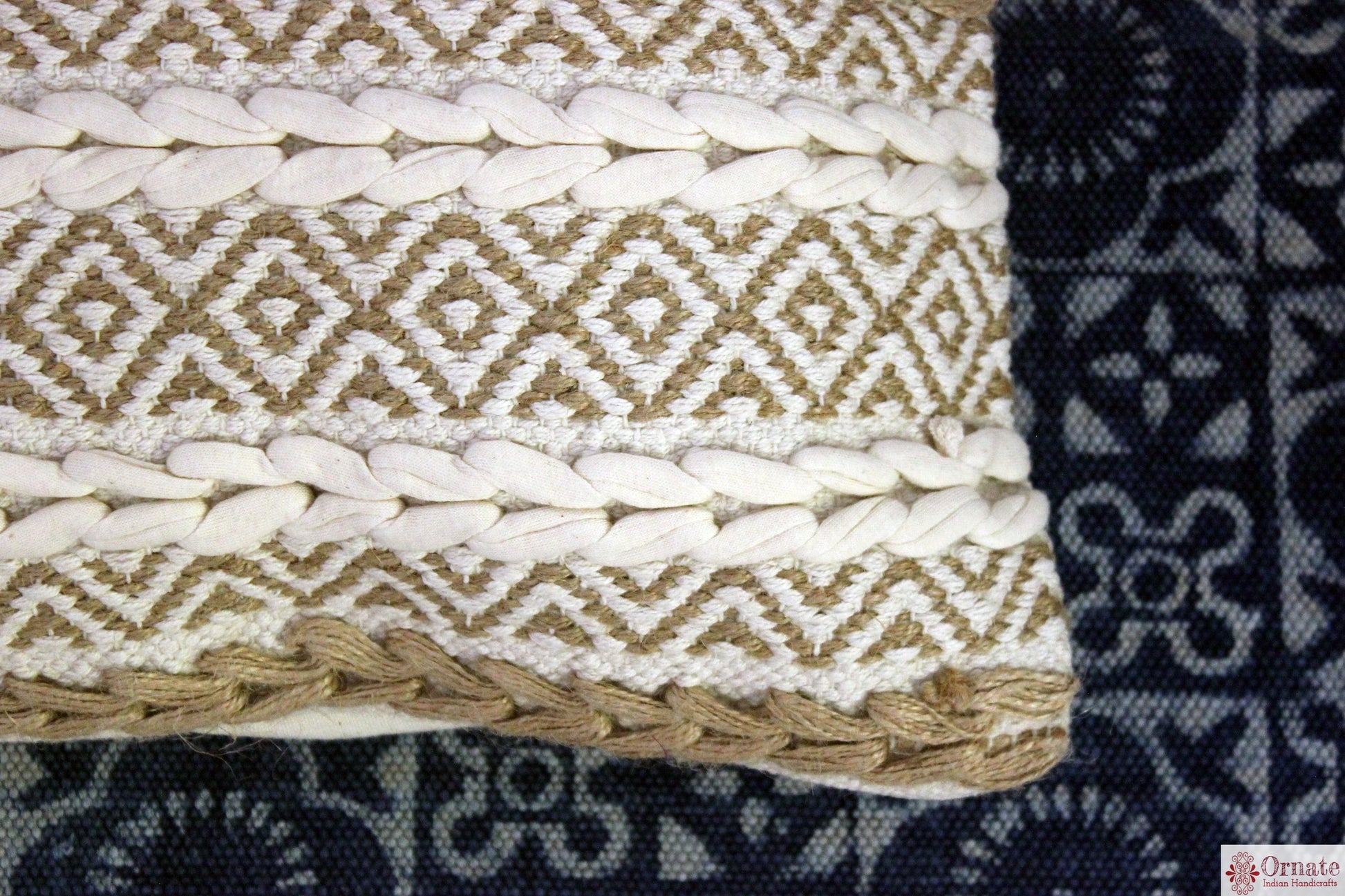 Ornate handicrafts Boho cushions, scandinavian nordic style, bohemian decor, handwoven, artisan made, sofa cushion, India, indigo, Throw, couch, sofa cover, 18"