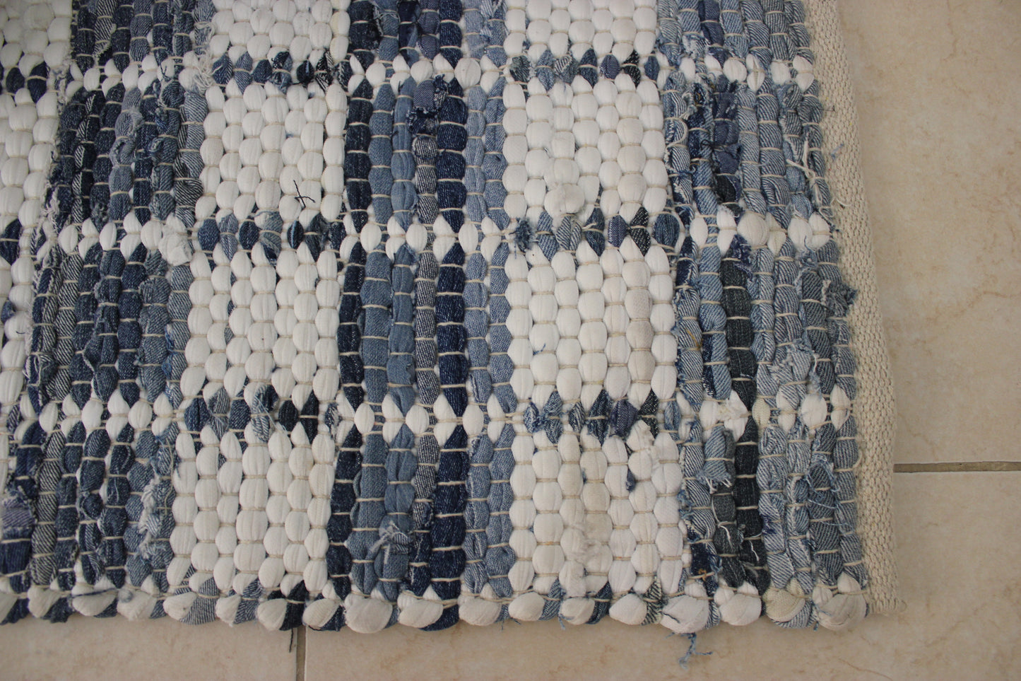 Ornate handicrafts, Upcycled Denim rug, boho chic decor , handwoven, Indian artisans	Upcycled rugs, recycle, sustainable