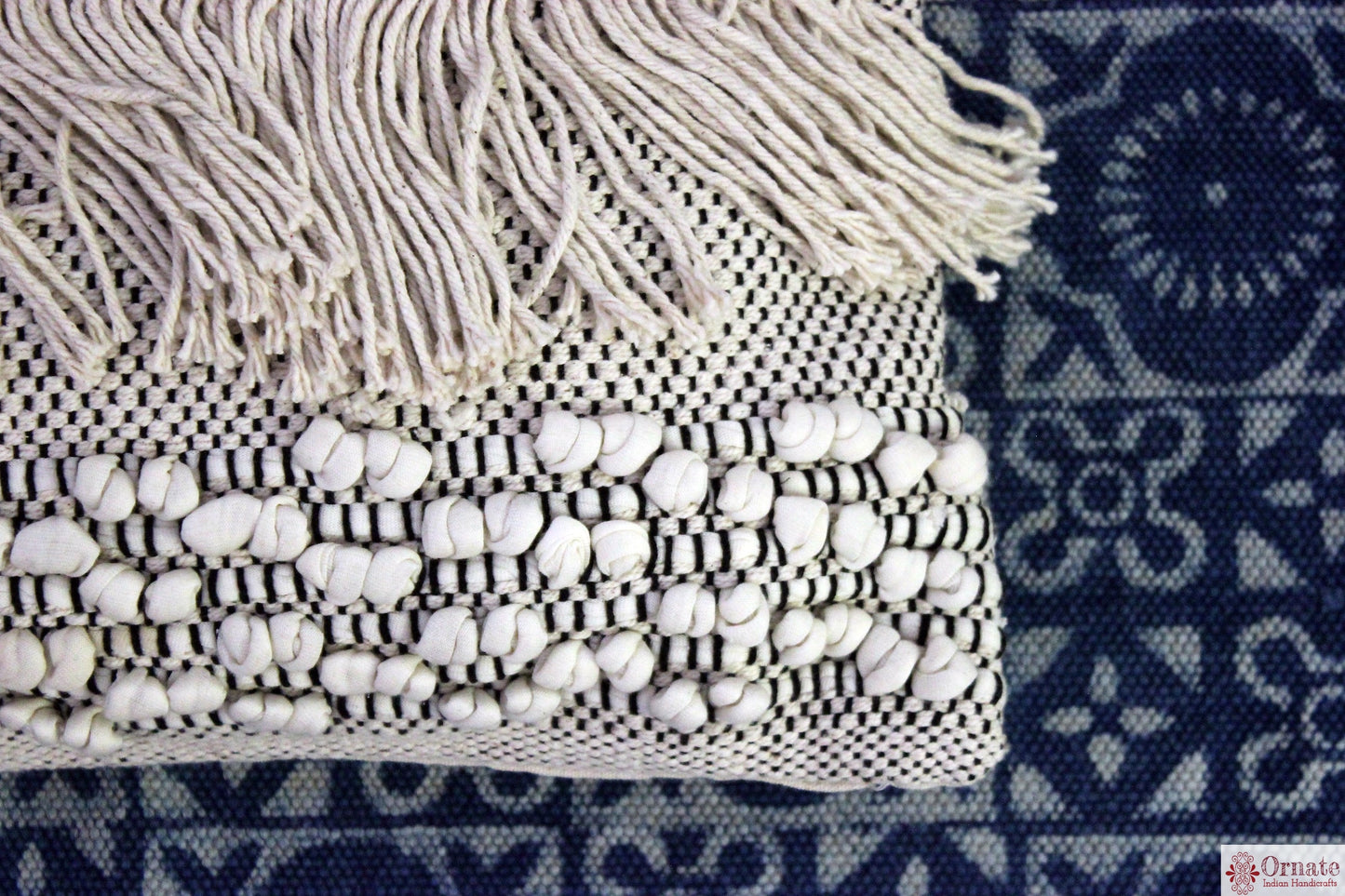 Ornate handicrafts Boho cushions, scandinavian nordic style, bohemian decor, handwoven, artisan made, sofa cushion, India, indigo, Throw, couch, sofa cover, 18"
