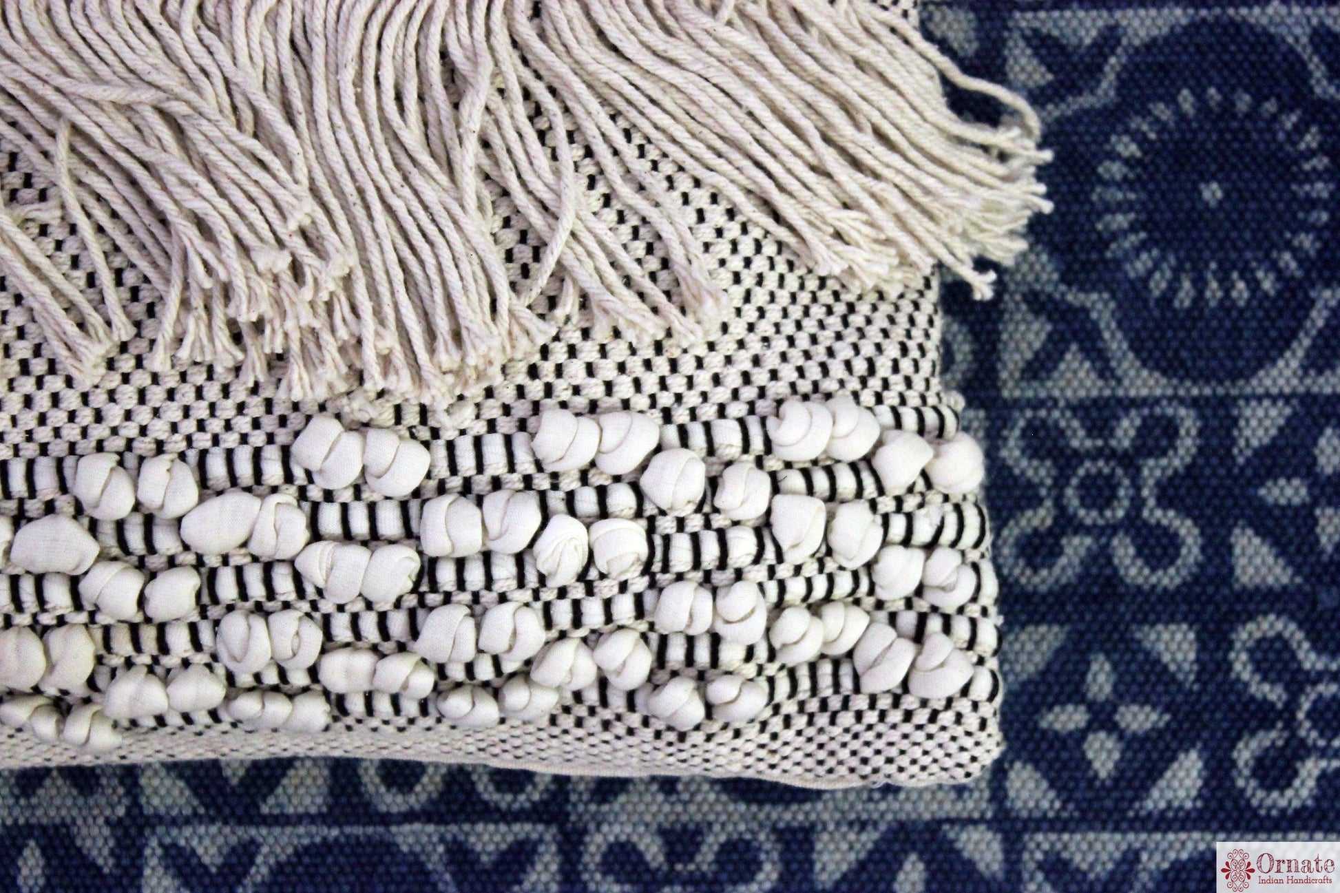 Ornate handicrafts Boho cushions, scandinavian nordic style, bohemian decor, handwoven, artisan made, sofa cushion, India, indigo, Throw, couch, sofa cover, 18"
