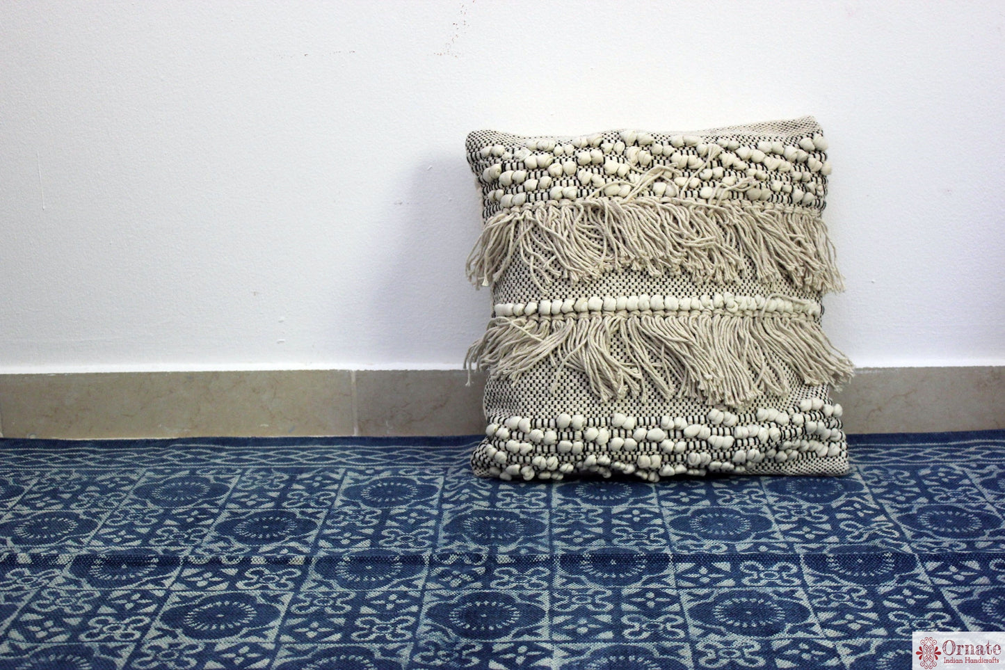 Ornate handicrafts Boho cushions, scandinavian nordic style, bohemian decor, handwoven, artisan made, sofa cushion, India, indigo, Throw, couch, sofa cover, 18"