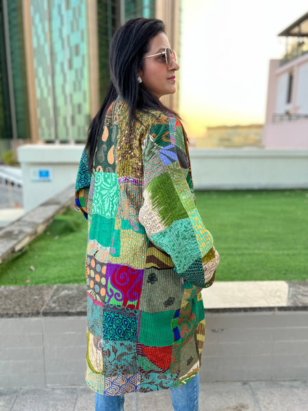 Green Patchwork Kimono Coat by Ornate Handicrafts