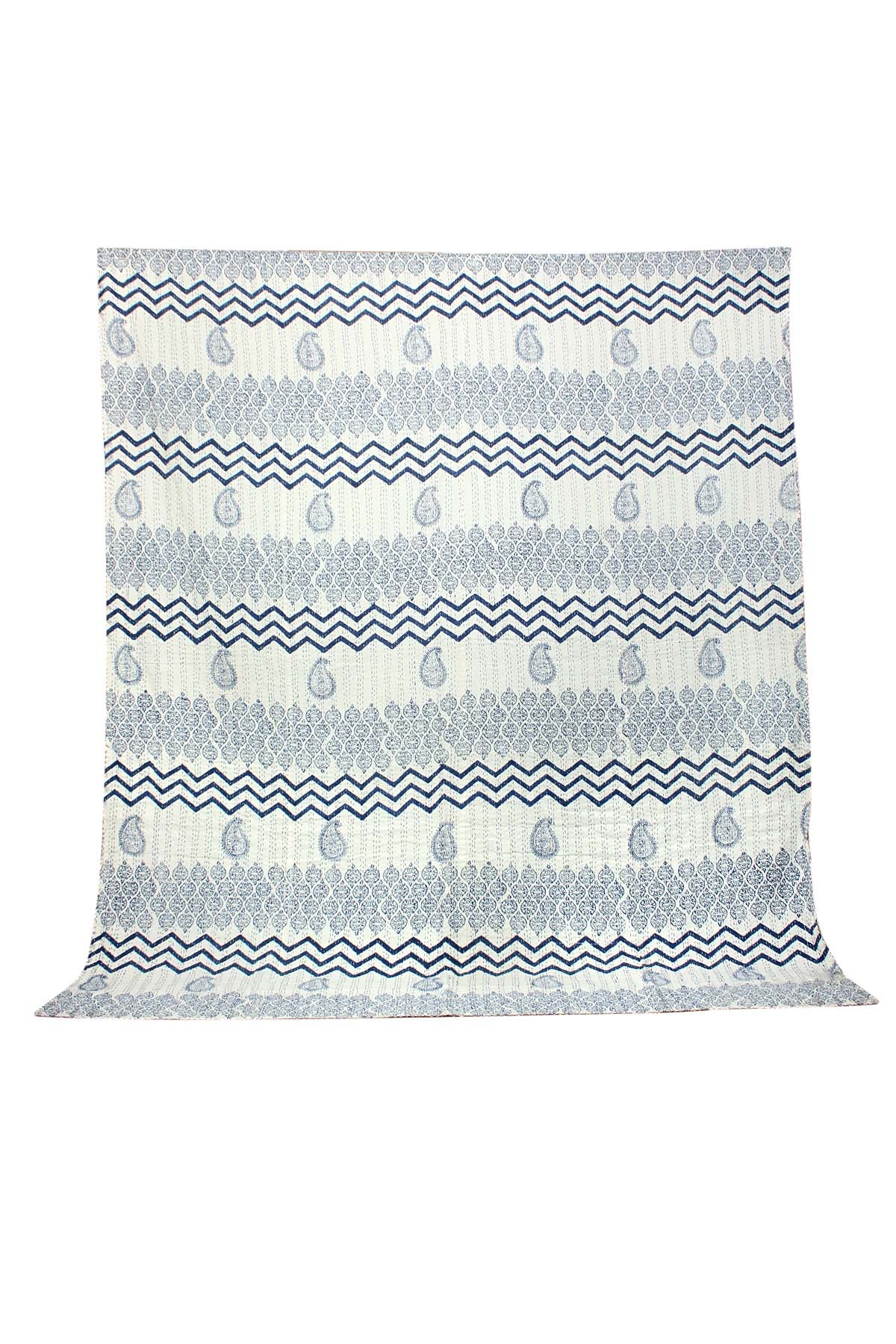 Hand Stitched Kantha Quilt with block printed motifs by Ornate Handicrafts