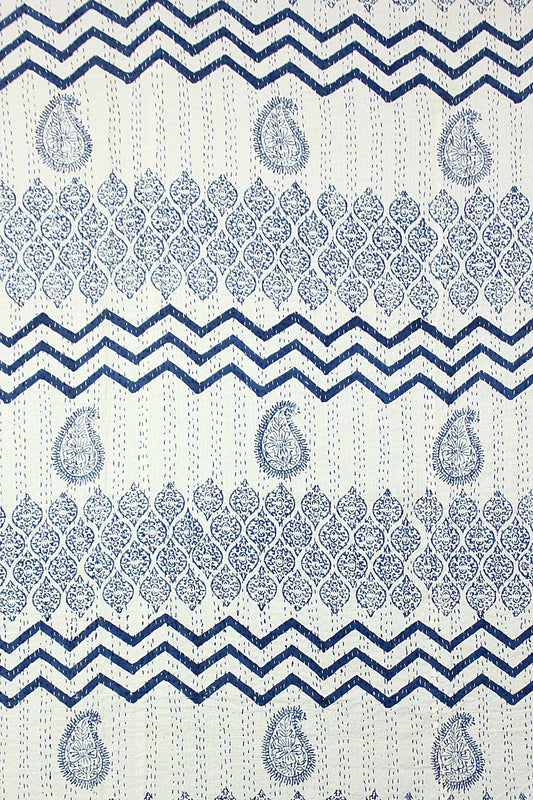 Hand Stitched Kantha Quilt with block printed motifs by Ornate Handicrafts