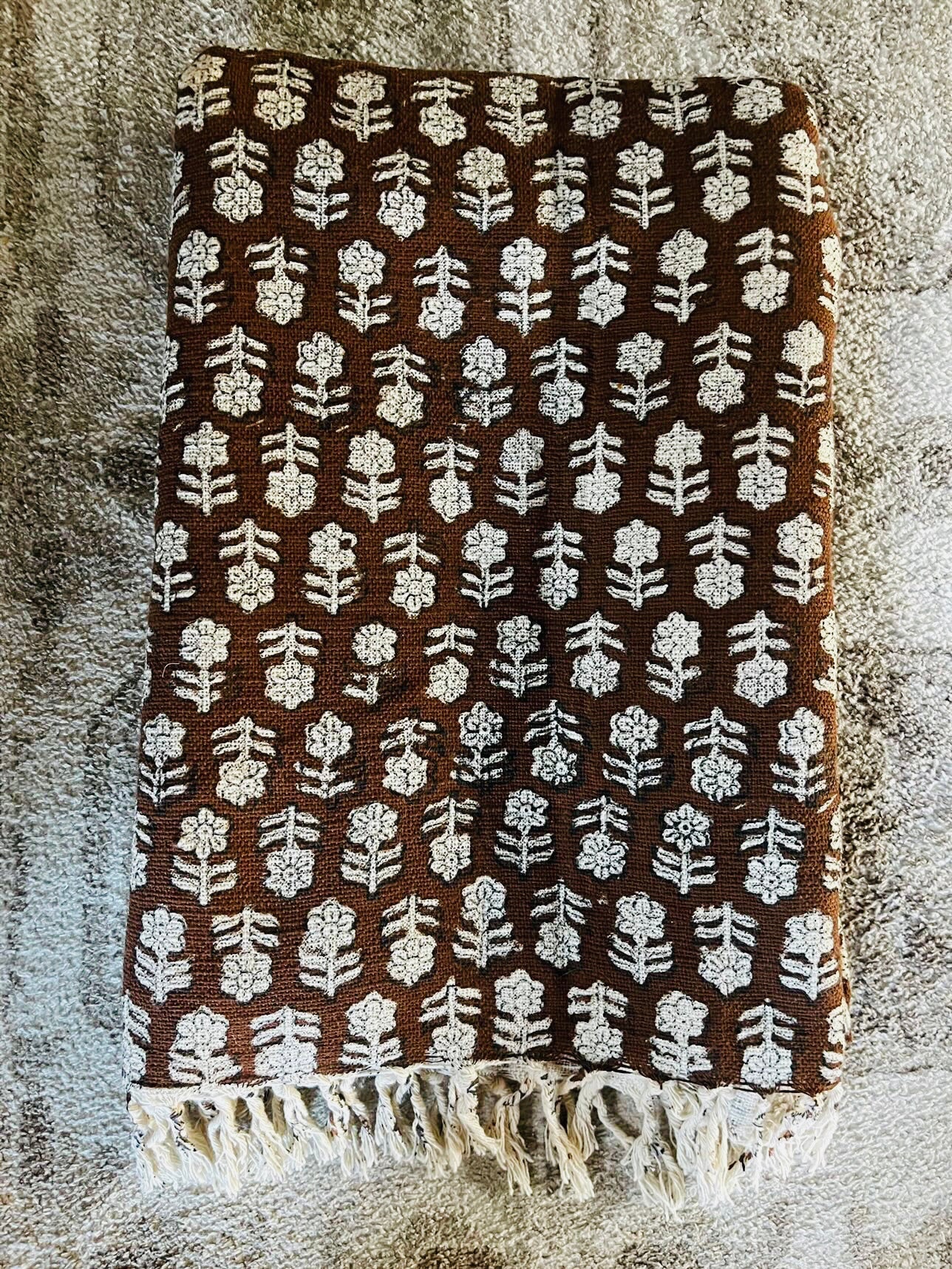 Artisan made Brown Neutral Block Print Throw Blanket by Ornate Handicrafts