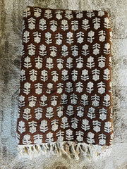Artisan made Brown Neutral Block Print Throw Blanket by Ornate Handicrafts