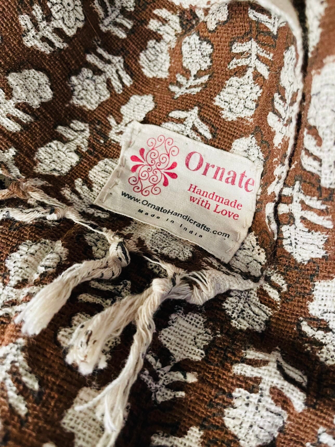 Artisan made Brown Neutral Block Print Throw Blanket by Ornate Handicrafts