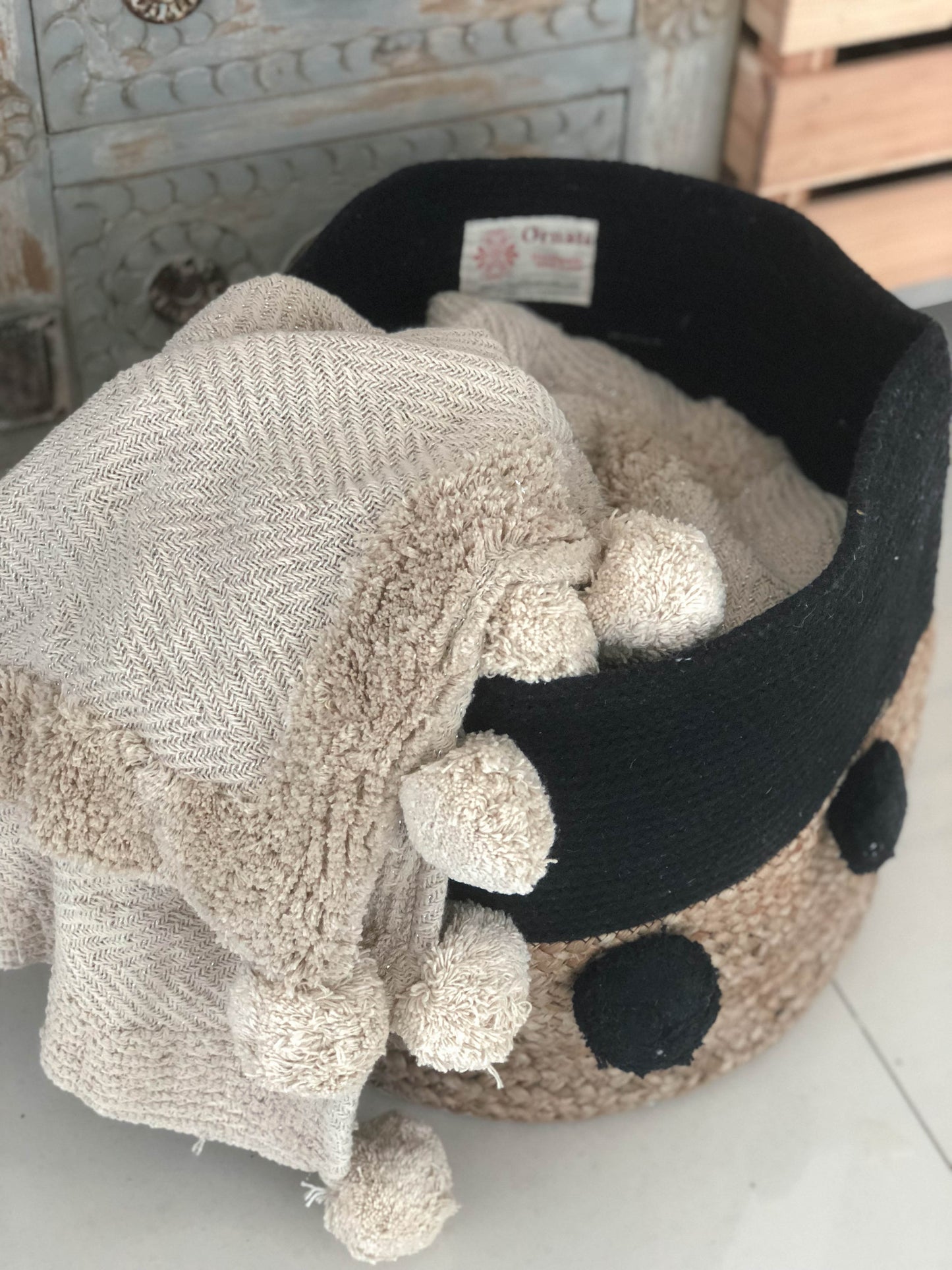 Black woven Jute basket