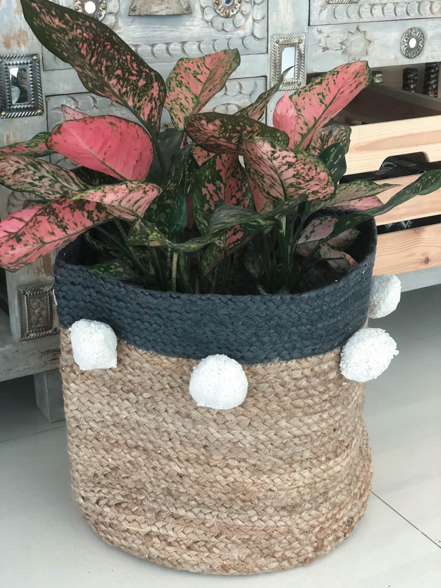 Grey woven Jute basket