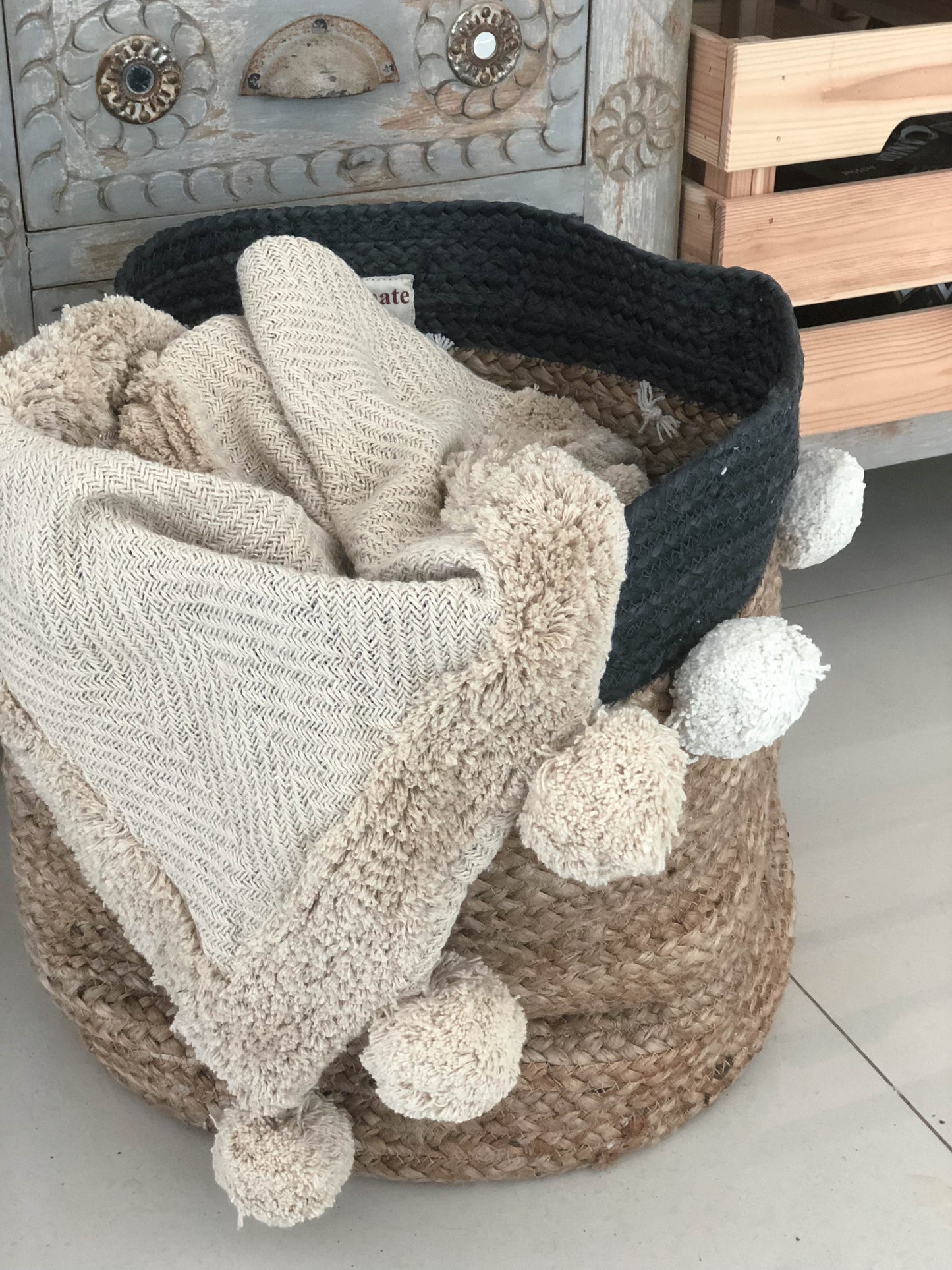 Grey woven Jute basket