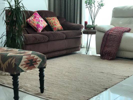 Oranic texture jute area rug for adding rustic charm to modern homes