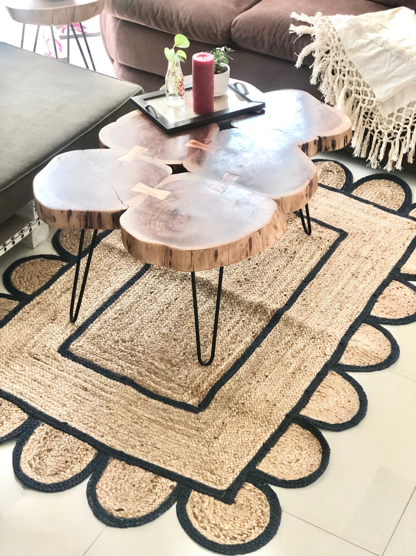 Navy Scallop Jute  Braided Rug by Ornate Handicrafts