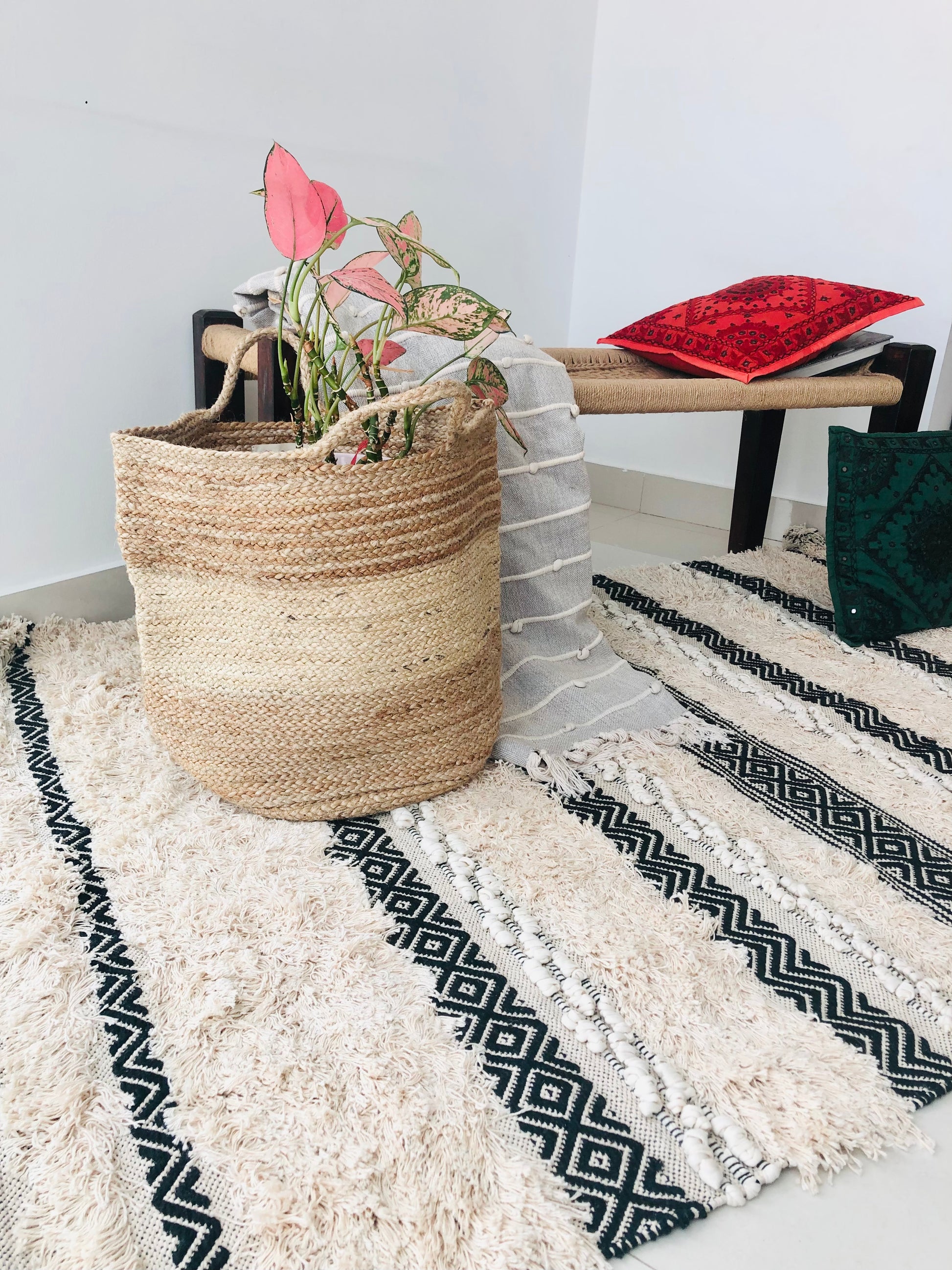 Two Tone Jute basket artisan made by Ornate Handicrafts