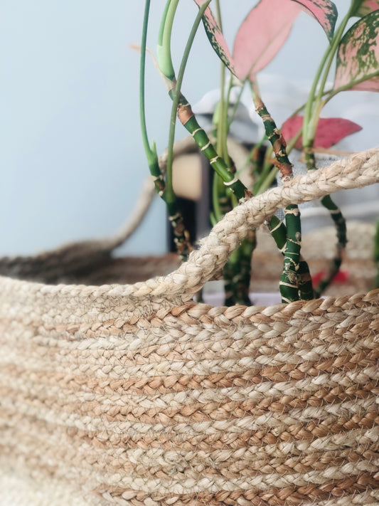 Two Tone Jute basket artisan made by Ornate Handicrafts