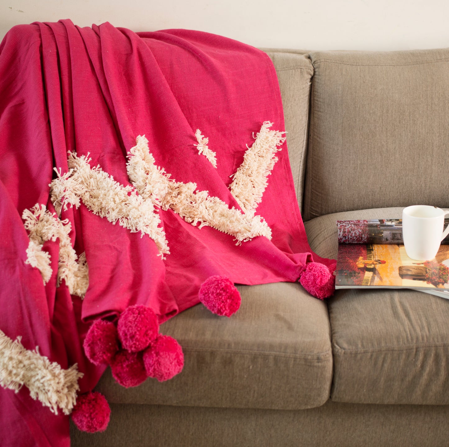Pink Tufted Throw with Tassels