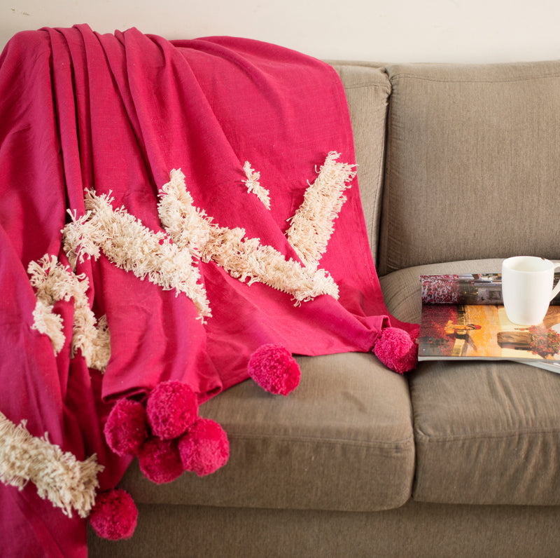 Pink Tufted Throw | Artisan made Fair trade by Ornate Handicrafts