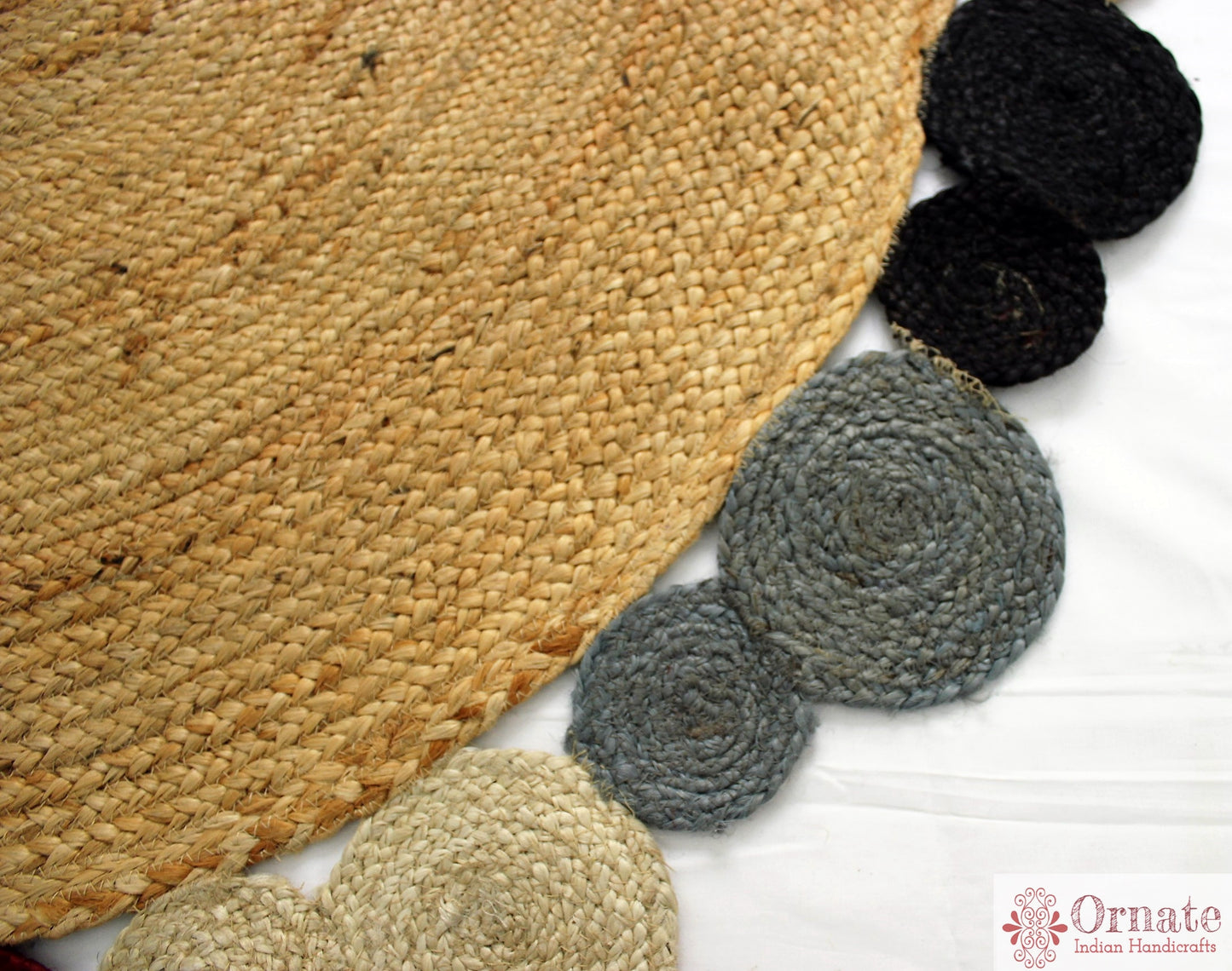 Ornate Handicrafts Jute round rug, Braided jute rug ,natural fiber rug, natural living decor ,accent rug ,round rug ,boho decor 