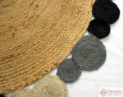 Ornate Handicrafts Jute round rug, Braided jute rug ,natural fiber rug, natural living decor ,accent rug ,round rug ,boho decor 