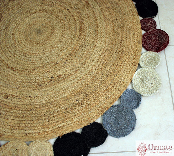 Ornate Handicrafts Jute round rug, Braided jute rug ,natural fiber rug, natural living decor ,accent rug ,round rug ,boho decor 