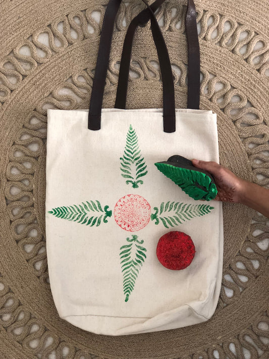Set of DIY Tote Bag & 2 assorted wooden block
