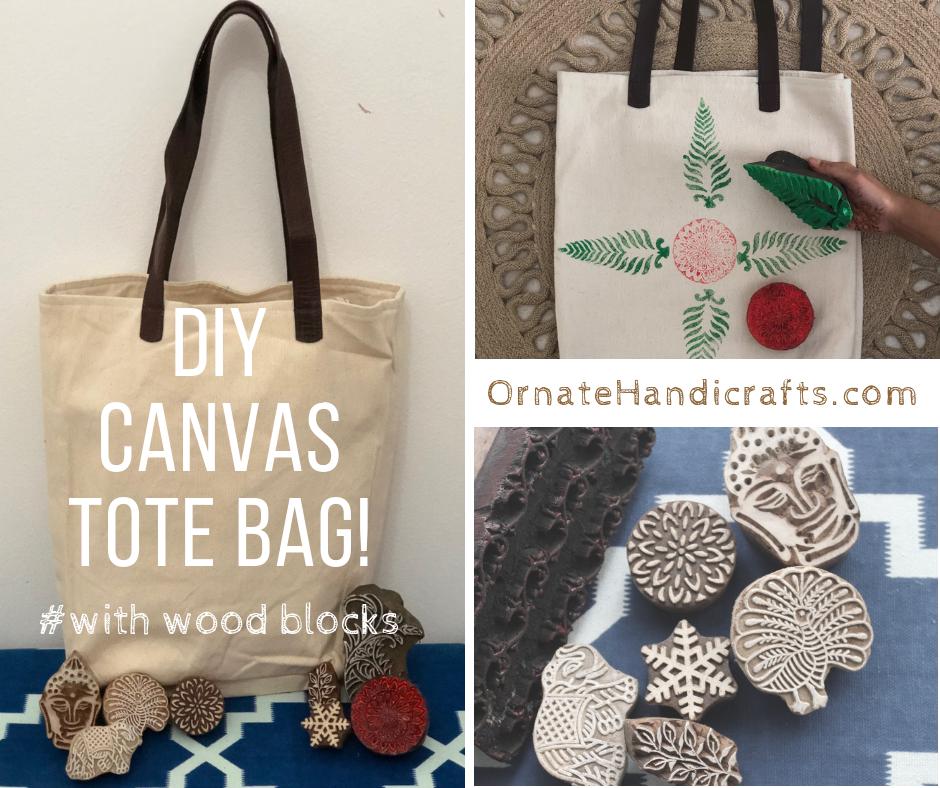 Set of DIY Tote Bag & 2 assorted wooden block