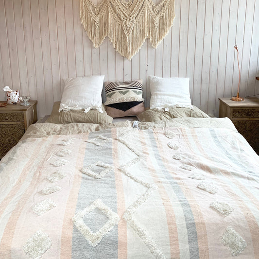 Tufted Grey Pompom Throw Blanket,