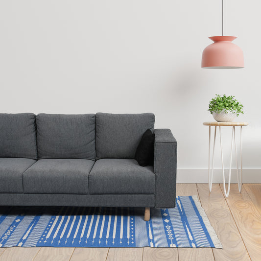 Indigo & White Geometric Hand-Loomed Artisan Rug