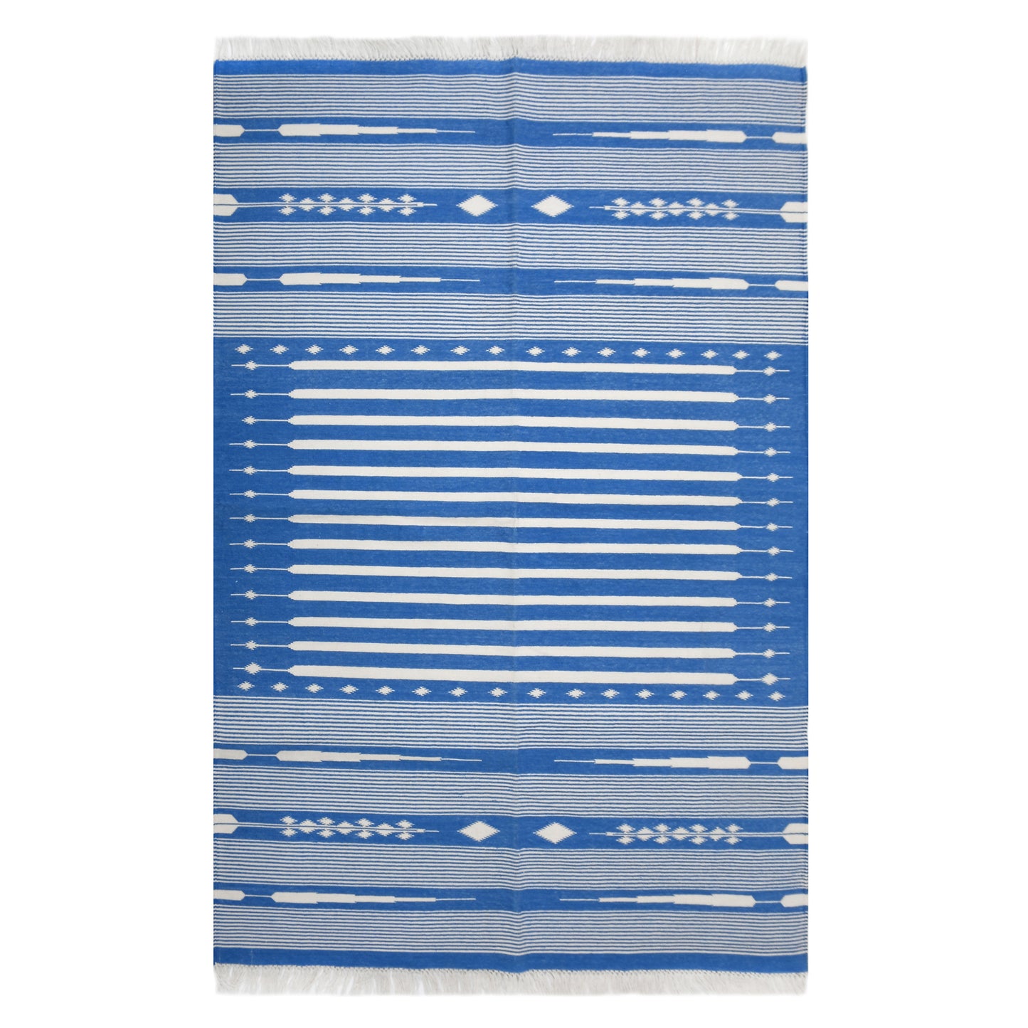Indigo & White Geometric Hand-Loomed Artisan Rug