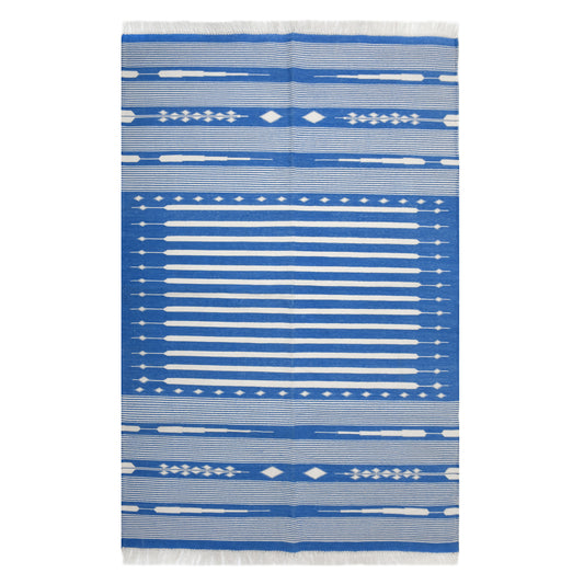 Indigo & White Geometric Hand-Loomed Artisan Rug